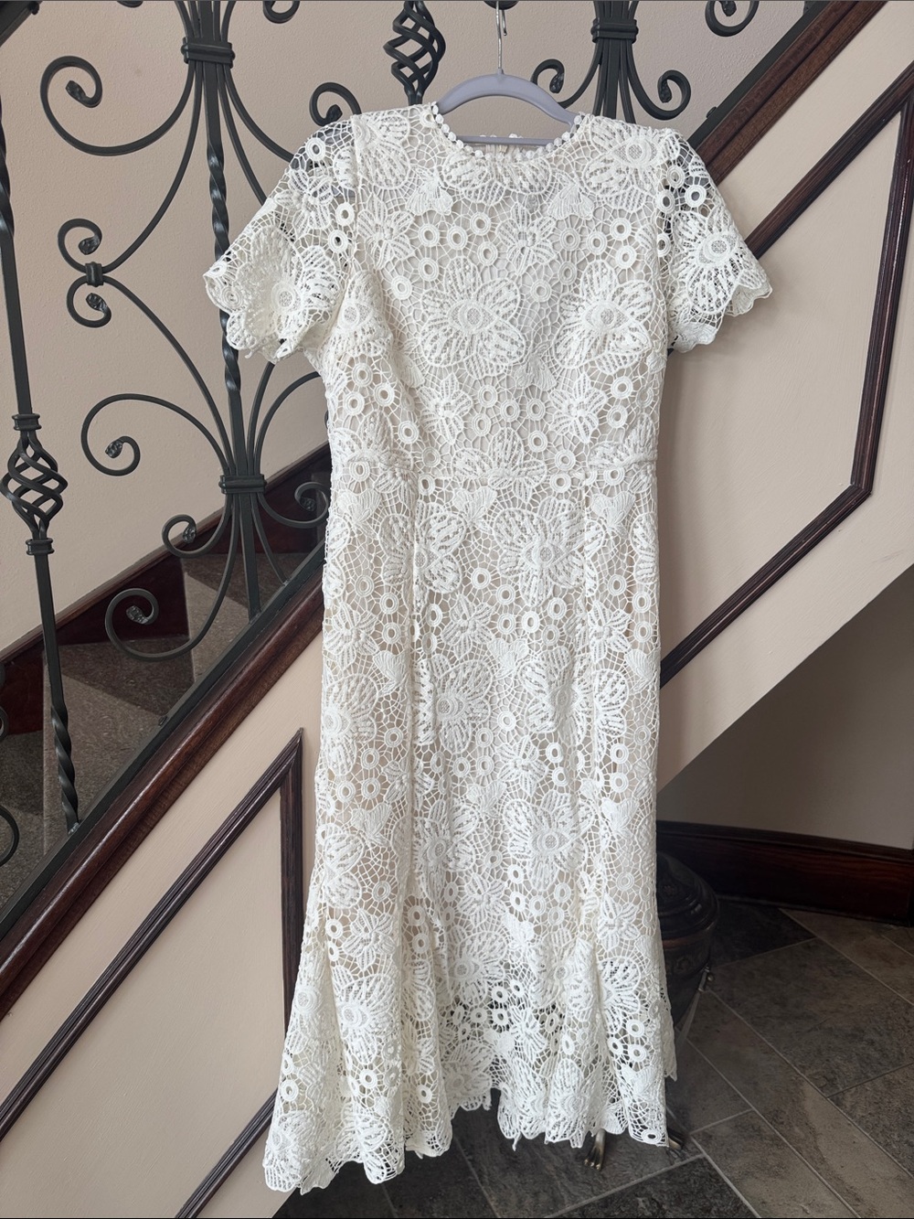Elegant Apricot Lace Midi Dress